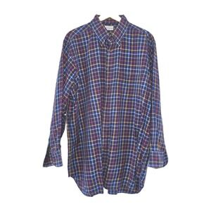 Maus & Hoffman Mens XL Navy Plaid Button Down Shirt 2-Ply Egyptian Cotton